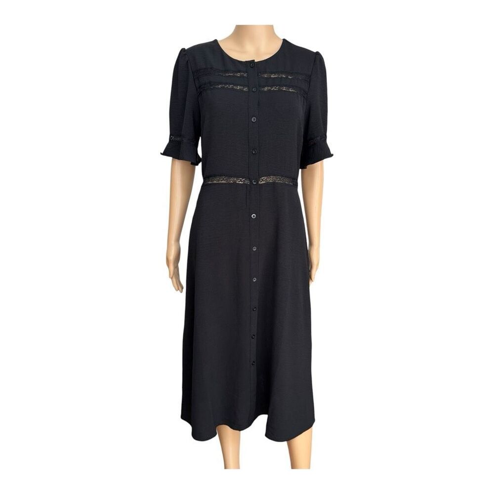 Monteau Los Angeles Button Down Black midi Dress Lace Size XL NWT